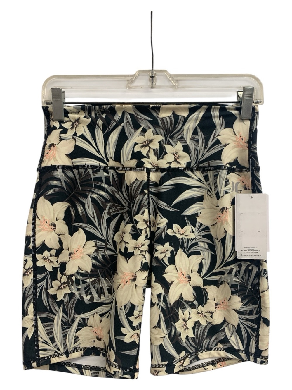 Hurley NWT Black Biker Shorts with Cream Floral Print Size M